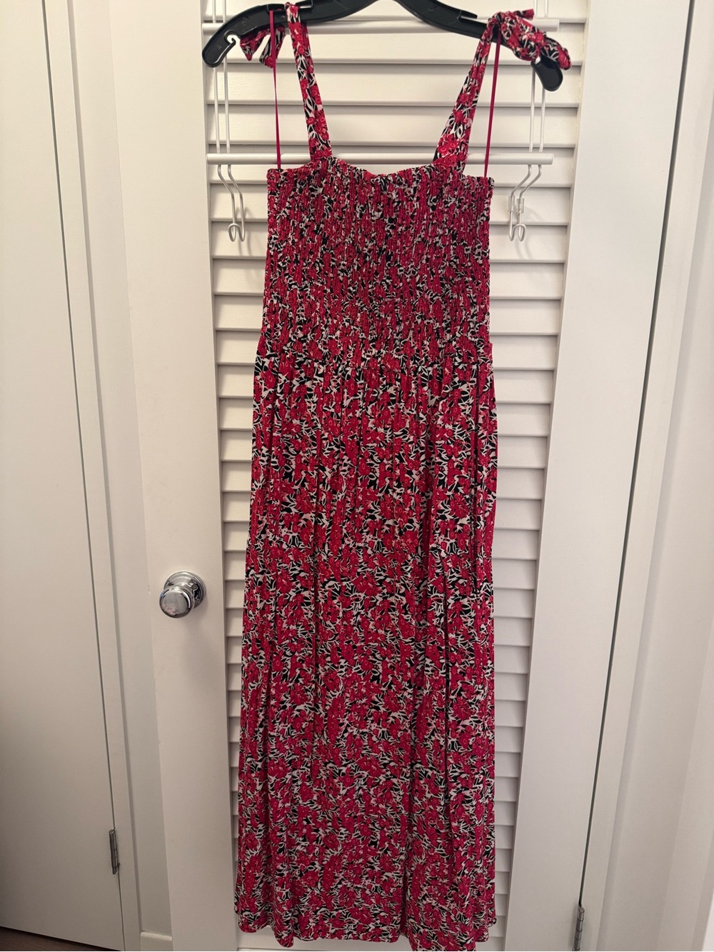BB Dakota by Steve Madden Red Floral Smocked Maxi Dress with Tie Straps